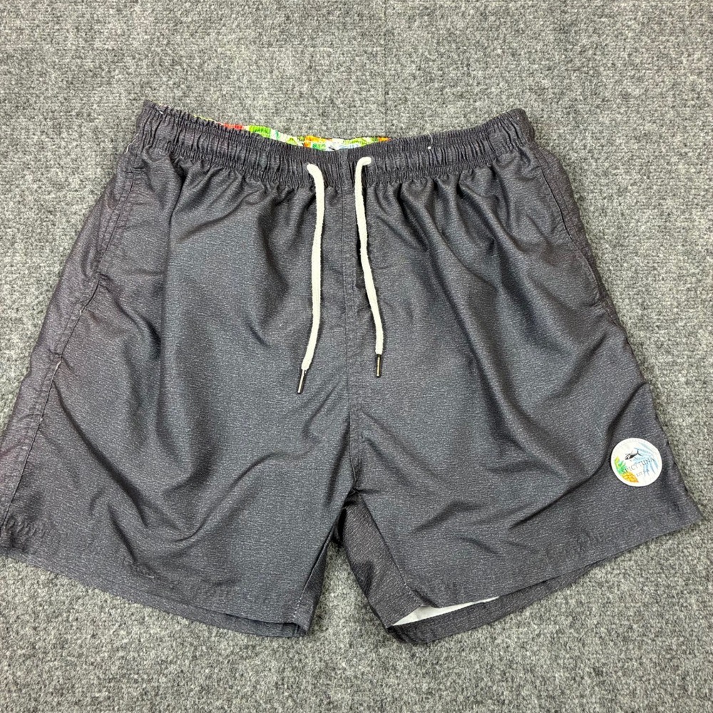 Spicy Tuna Mens Size Large Gray Heathered Tropical Print Swim Trunks